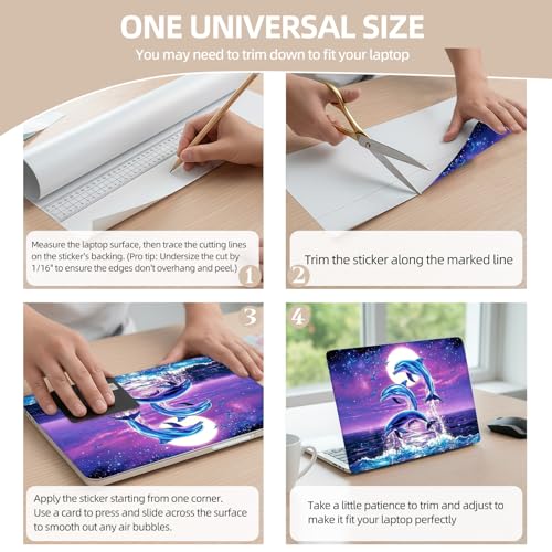 Universal Laptop Skin Sticker for 12/13/14/15.6 Inch Laptops, Reusable Vinyl Laptop Decal Cover, Waterproof Scratch Resistant Notebook Skin with 2 Wrist Pads,Cute Blue Dolphin - color: Cute Blue Dolphin