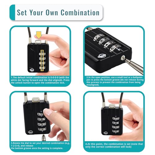 4 Digit Cable Combination Locks 12 inches Cable for School Gym Locker,Helmet,Filing Cabinets,Toolbox,Luggage Suitcase,knapsack,Cable 3mm Diameter,Black - size: 30cm(12in)Cable Black