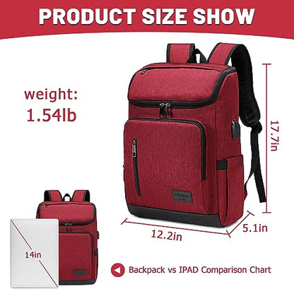 YALUNDISI Laptop Backpacks Travel Backpack Carry On Backpack Casual Daypack with USB Charging Port for Men Women Red - color: Red
