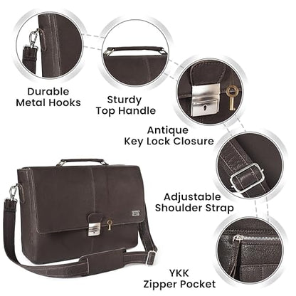Leather Messenger Bag for Men & Women, 16'' Handmade Laptop Briefcase Satchel, Crossbody Shoulder Office Bag for Work, Travel - color: Dark Brown