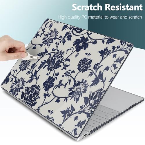 Batianda Navy Floral Vine Case for Dell XPS 13 Laptop 2024 2025 | Fits Model 9340/9345/9350 13.4" Display, Lightweight Slim Shell Protection for Girls, Office Users and Classic Style Fans - color: Navy flowers