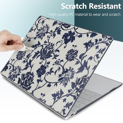 Batianda Navy Floral Vine Case for Dell XPS 13 Laptop 2024 2025 | Fits Model 9340/9345/9350 13.4" Display, Lightweight Slim Shell Protection for Girls, Office Users and Classic Style Fans - color: Navy flowers