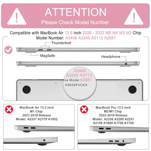 B BELK for MacBook Air 13.6 inch Case M5 2026 2025-2022 M4 M3 M2, Baby Pink | Model A3449 A3240 A3113 A2681, Plastic Hard Shell Case for MacBook Air 13 inch Case with Keyboard Cover & Screen Protector - color: Rose Quartz
