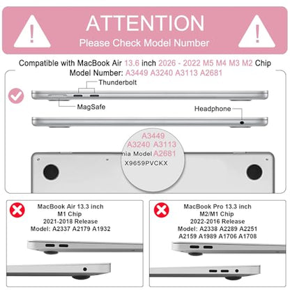 B BELK for MacBook Air 13 inch Case 2026-2022 M5 M4 M3 M2, Rose Pink | Model A3449 A3240 A3113 A2681, Plastic Laptop Hard Shell for MacBook Air 13.6 inch Case & Keyboard Cover & Screen Protector - color: Rose Pink