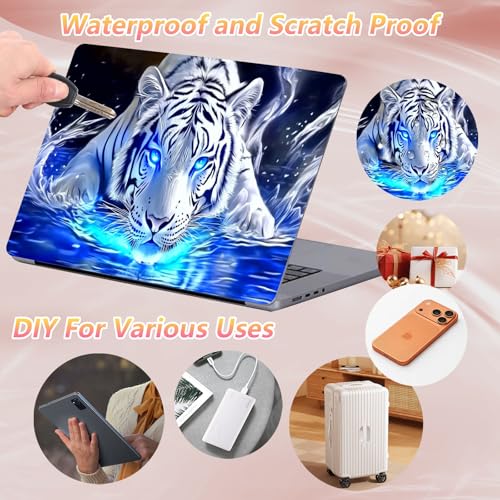Laptop Skin Sticker Decal 12" 13" 13.3" 14" 15" 15.6",Waterproof Scratch Resistant Vinyl,Reusable Easy to Apply,for MacBook HP Dell Notebooks Netbooks Laptop,2 Wrist Pads,Blue Glitter Tiger - color: Blue Glitter Tiger
