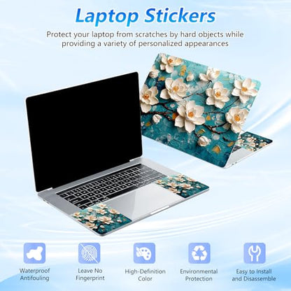 Universal Laptop Skin Sticker Decal with 2 Wrist Pad Skins, Waterproof Scratch Vinyl Cover for 11–15.6 Inch MacBook, HP, Dell, Lenovo, Cutable & Reusable,3D Textured Magnolia Art - color: 3D Textured Magnolia Art