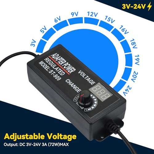 aceyoon Power Supply Adjustable DC 3V ~ 24V and 38 PCS Universal Laptop DC Power Adapter