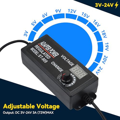 aceyoon Power Supply Adjustable DC 3V ~ 24V and 38 PCS Universal Laptop DC Power Adapter