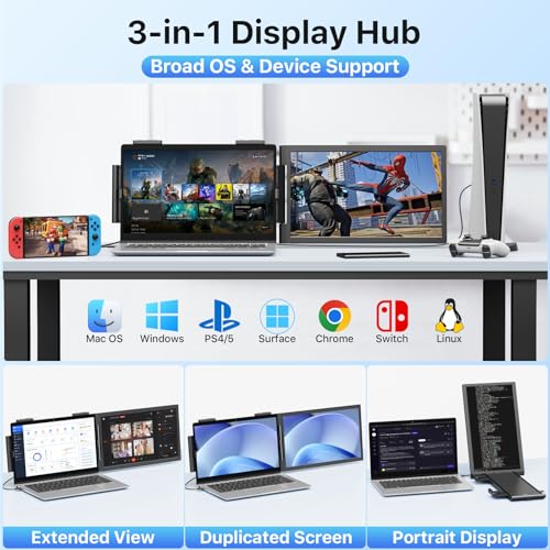 Szory Laptop Screen Extender, 14" FHD 1080P IPS Laptop Monitor Extender Dual Screen, Portable Monitor for Laptops 13.3”-16.1" with USB-C/HDMI Port, Plug & Play for Windows/Mac/Android/Switch/PS5