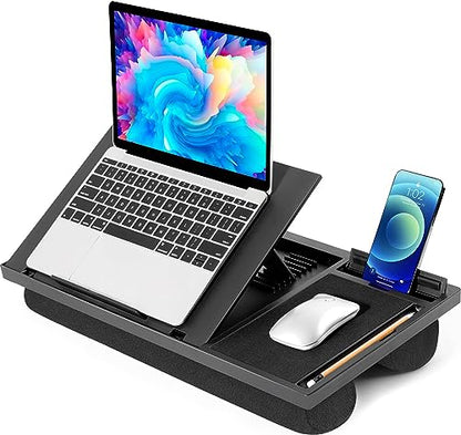 Laptop Lap Desk with 8 Angles – Up to 15.6" Laptop, Black | Built-in mouse pad, phone & pen slots, dual-cushion base, anti-slip design, raises the screen, for home office, bed, sofa - color: Black