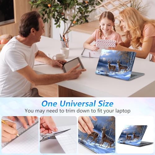 Universal Laptop Skin Sticker Decal with 2 Wrist Pad Skins, Waterproof Scratch Vinyl Cover for 11–15.6 Inch MacBook, HP, Dell, Lenovo, Cutable & Reusable,Winter Deer Snow Scene - color: Winter Deer Snow Scene
