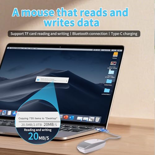 elec Space Mini Bluetooth Wireless Mouse with TF Card Reader, Rechargeable, Silent Click, Portable for Laptop, PC, Travel, Office & Home Use (Silver) - color: silver