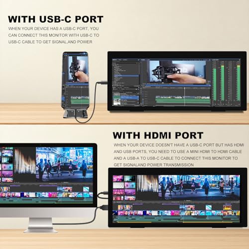 12.3 Inch IPS Stretched Bar LCD Travel Display 1920 * 720 Secondary Monitor, HDMI USBC, Mini Portable Monitor Metal Material for Laptop Computer Windows Aida64 GPU CPU RAM Monitoring,Built-in Speaker