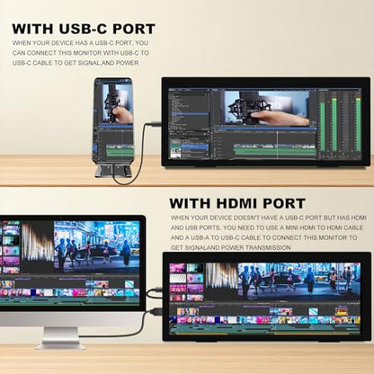 12.3 Inch IPS Stretched Bar LCD Travel Display 1920 * 720 Secondary Monitor, HDMI USBC, Mini Portable Monitor Metal Material for Laptop Computer Windows Aida64 GPU CPU RAM Monitoring,Built-in Speaker