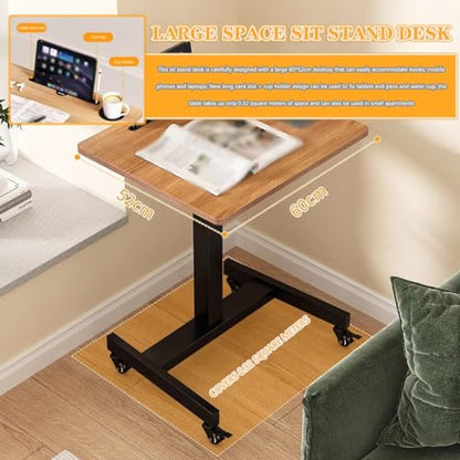 Adjustable Height Stand Up Desk, Training Institution Lifts Desk, Side Table with Long Card Slot + Cup Holder, School Mobile Lecture Table, 360° Brake Roller