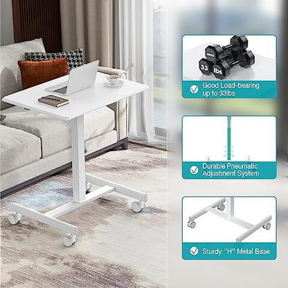 DUMOS Mobile Small Standing Desk, Portable Rolling Laptop Desk with 2 Lockable Wheels, Adjustable Height Computer Workstation for Home Office, 19 Inch White - color: Modern White