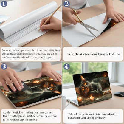 Universal Laptop Skin Sticker Decal,15.6 Inch Laptop Vinyl Cover for 13" 14" 15.6" Laptop,Scratch-Resistant Waterproof Protector Wrap,Reusable with Wrist Pads,Candle Skull Witch Cat - color: Candle Skull Witch Cat
