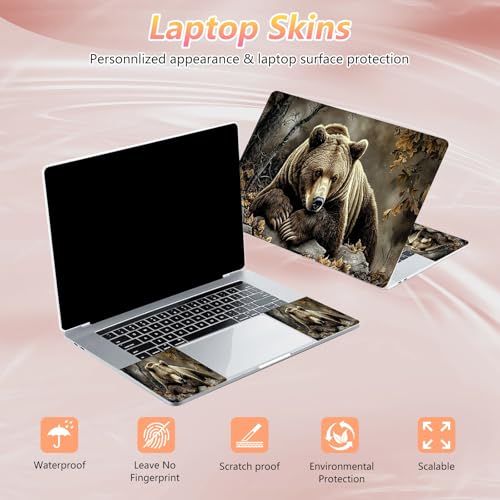Laptop Skin Sticker Decal 12" 13" 13.3" 14" 15" 15.6",Waterproof Scratch Resistant Vinyl,Reusable Easy to Apply,for MacBook HP Dell Notebooks Netbooks Laptop,2 Wrist Pads,Autumn Bear Forest - color: Autumn Bear Forest