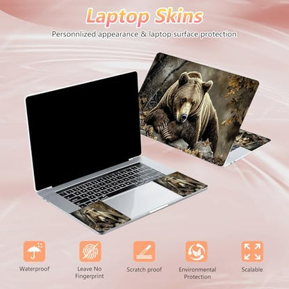 Laptop Skin Sticker Decal 12" 13" 13.3" 14" 15" 15.6",Waterproof Scratch Resistant Vinyl,Reusable Easy to Apply,for MacBook HP Dell Notebooks Netbooks Laptop,2 Wrist Pads,Autumn Bear Forest - color: Autumn Bear Forest
