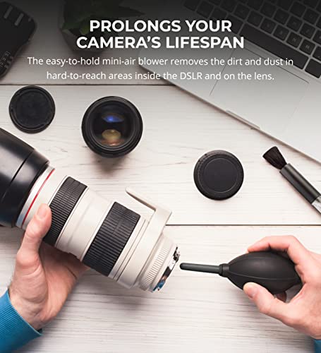 Camera Cleaning Kit with Mini-Air Blower and Dual-Sided Lens Pen for DSLR, SLR, Mirrorless Digicam - Compatible with Canon, Nikon, Pentax, Sony, and More