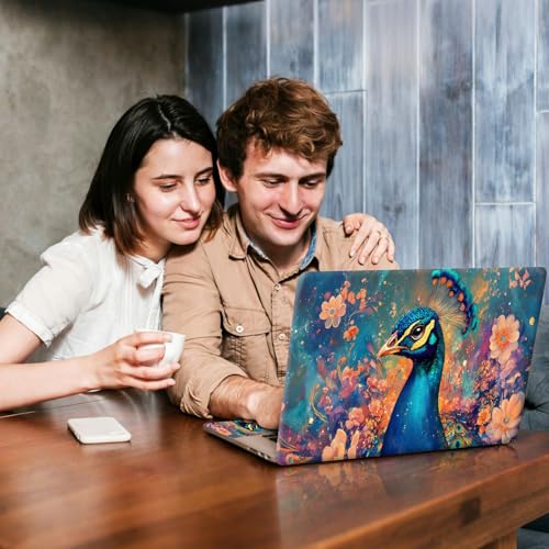 Universal Laptop Skin Sticker Decal, Compatible with MacBook HP Dell Lenovo 12"-15.6", Reusable Vinyl Notebook Cover 3PCS Set, High-Recognition Film-Floral Peacock Art - color: Floral Peacock Art