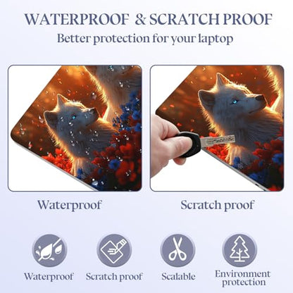 Universal Laptop Skin Sticker Decal,15.6 Inch Laptop Vinyl Cover for 13" 14" 15.6" Laptop,Scratch-Resistant Waterproof Protector Wrap,Reusable with Wrist Pads,White Wolves Blossoms - color: White Wolves Blossoms