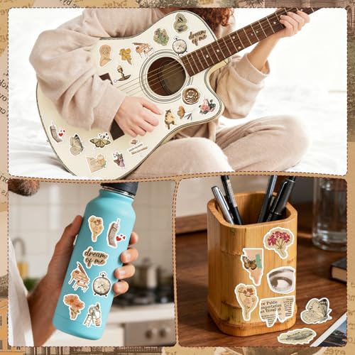 Vintage Aesthetic Stickers for Adults - 50 Pcs Retro Waterproof Scrapbook Stickers, Flower Butterfly Vinyl Water Bottle Decals for Daily Planner Journaling Laptop - style: Vintage