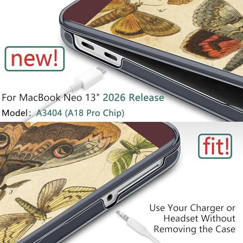 DONGKE for MacBook Neo 13 Inch Case 2026 (Model A3404, A18 Pro chip), Stylish Pattern Protective Hard Shell with Screen Protector, Keyboard Cover & USB-C Adapter - Butterfly Composition Book - color: Butterfly Composition Book