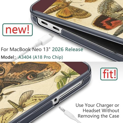 DONGKE for MacBook Neo 13 Inch Case 2026 (Model A3404, A18 Pro chip), Stylish Pattern Protective Hard Shell with Screen Protector, Keyboard Cover & USB-C Adapter - Butterfly Composition Book - color: Butterfly Composition Book