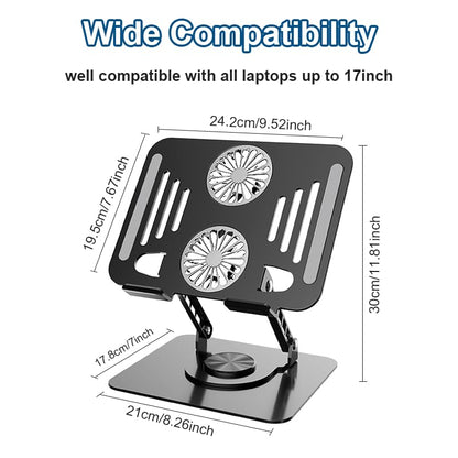 Laptop Cooling Stand with Fan and 360 ° Rotating Base, Adjustable Height, for Desk Gaming/Office Movie Watching and Screen Sharing, Portable Computer Notebook Stand Compatible Up to 17 Inches - color: Black