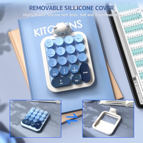 Ajazz AF18 Wireless Numeric Keypad, 2.4G USB Wireless Connection, Ergonomic 18-Key Compact Silicone Bear Design, Gradient Keycaps, Detachable & Portable Number Pad for PC, Laptop Blue - color: Blue