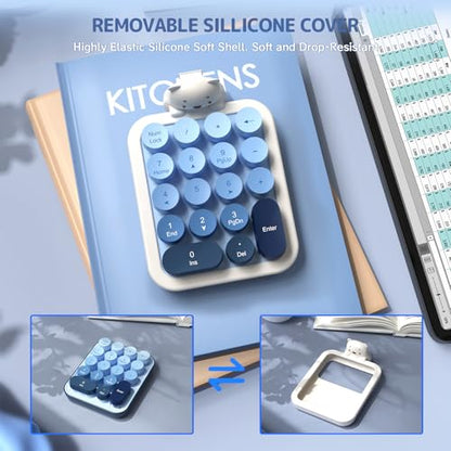 Ajazz AF18 Wireless Numeric Keypad, 2.4G USB Wireless Connection, Ergonomic 18-Key Compact Silicone Bear Design, Gradient Keycaps, Detachable & Portable Number Pad for PC, Laptop Blue - color: Blue