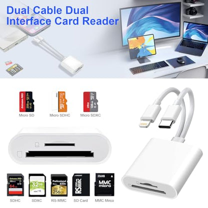 SD Card Reader for iPhone iPad, USB C & Lightning Dual Interface Memory Card Reader, Digital Camera Adapter to iPhone/MacBook/USBC Laptop for SD/TF/Sim Card, Plug & Play, Camera Accessories - size: 2 Slot
