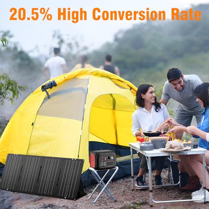 60W Portable Foldable Solar Panel Charger for Outdoor Camping 12 Volt Waterproof High Efficiency Solar Panel Kit&Portable Power Station 296Wh Power Bank 61600mAh Battery Pack Fasting Charging 600W AC