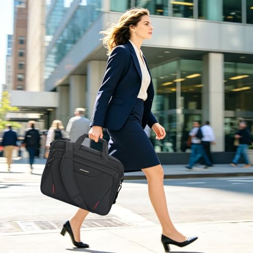 KROSER 17.3 Inch Laptop Computer Briefcase, Water-Repellent Messenger Bag | Expandable design, padded laptop compartment,shoulder strap and luggage strap for business, travel, men and women-Black/Red - color: Black/Red