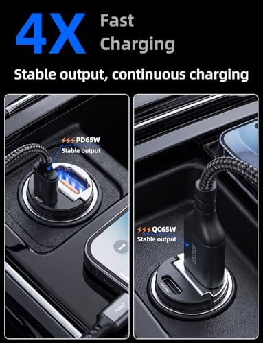 AKESR 65W car Charger，Low Profile car Charger，12V&24V USB C Fast Charging | For iPhone/17/16/15/14/13 Samsung S25 S24 S23Google Android