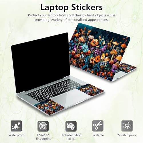 Laptop Skin Sticker Decal, Universal Reusable Vinyl Laptop Cover for 12" 13" 13.3" 14" 15" 15.4" 15.6" Notebook PC, Reusable Waterproof Scratch-Resistant with 2 Wrist Pads,Flowers Mushrooms - color: Flowers Mushrooms