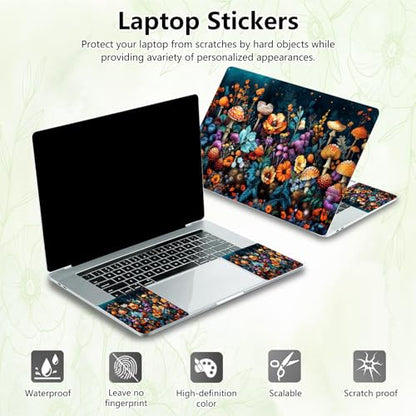 Laptop Skin Sticker Decal, Universal Reusable Vinyl Laptop Cover for 12" 13" 13.3" 14" 15" 15.4" 15.6" Notebook PC, Reusable Waterproof Scratch-Resistant with 2 Wrist Pads,Flowers Mushrooms - color: Flowers Mushrooms