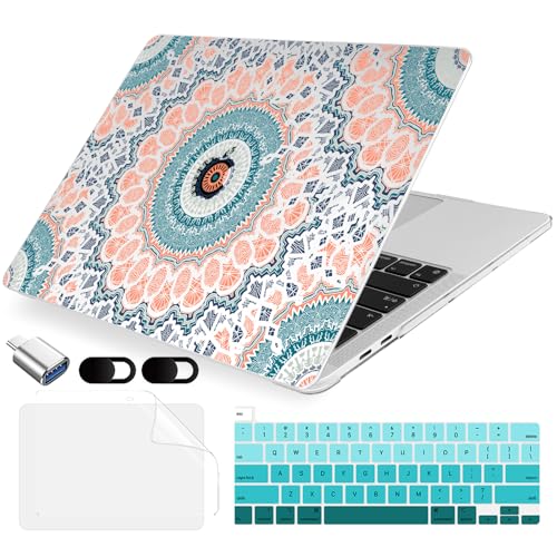 MecBevia Compatible with MacBook Pro 13 inch Case 2022 2021 2020 Release M2 M1 A2338 A2251 A2289, Plastic Hard Shell&Keyboard Cover&Screen Protector&Webcam Cover&Type-C Adapter, Mandala - color: Mandala