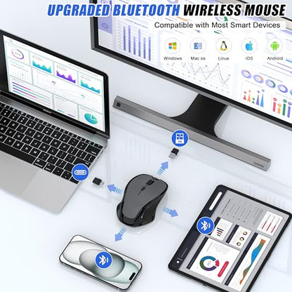 Bluetooth Wireless Laptop Mouse for MacBook Air Pro iPad Mac, Ergonomic Rechargeable Mouse with Jiggler Mode, 2 Mode Bluetooth & 2.4G USB-A/USB-C Receiver, Silent Optical Computer Mice, Grey - color: Bluetooth Wireless Mouse (Grey)