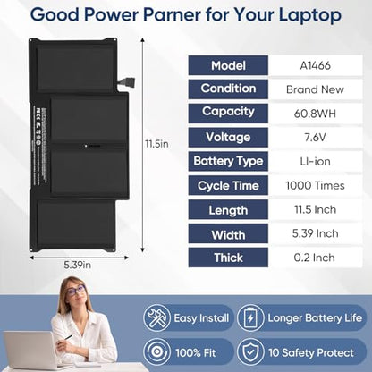 A1405 Replacement Laptop Battery for MacBook Air 13 inch A1466 (Mid 2012 | Mid 2013,Early 2014,Early 2015,2017) A1369(Late 2010,Mid 2011 Version) 8000mAh fits A1496 A1377 (EMC :2925, 2469, 2559, 2392) - size: 11.54*5.39*0.2inch A1466