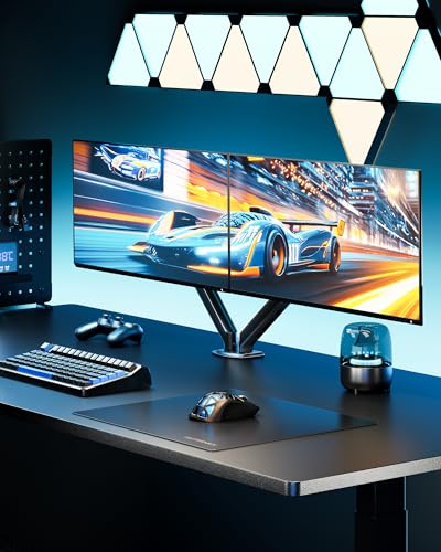 monTEK Dual Monitor Stand for Desk, 17-32 Inch Mechanical Spring Dual Arm, Heavy Duty Steel Adjustable Monitor Mount, Full Motion VESA 75x75/100x100, C-Clamp & Grommet, Holds Up to 20 lbs Each - size: Dual Arm