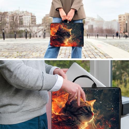 Laptop Bag,14 15 15.6 inch Laptop Case Sleeve,Computer Sleeve with Handle for Women Men,Carrying Case for MacBook,Dell,Lenovo,Notebook Computer,Cute Fire Cat - color: Cute Fire Cat