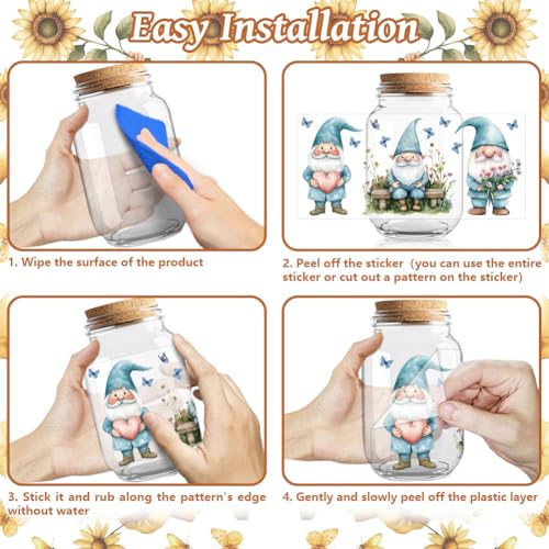 UV DTF Cup Wraps Transfer Stickers Flowers and Gnomes Pattern, 10 Sheets Waterproof Custom Vinyl Transfer Sticker 16oz Coffee Glass Cup Tumbler Bottle Mug Decals for Men Women | Waterproof UV DTF Stickers, Custom Vinyl Decals for 16oz Coffee Cups Tumblers