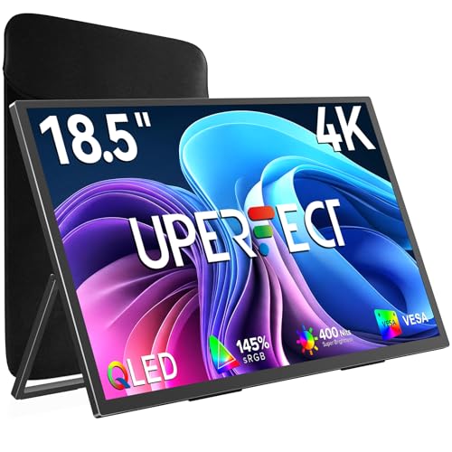 UPERFECT Portable Monitor 4K 60Hz 18.5", 145% sRGB QLED Laptop Monitor, 400 Nits Ultra-Slim Monitor, USB-C & HDMI, VESA & Case, Travel Second Screen for Laptop, Computer, Mini PC, Game Consoles - size: 18.5