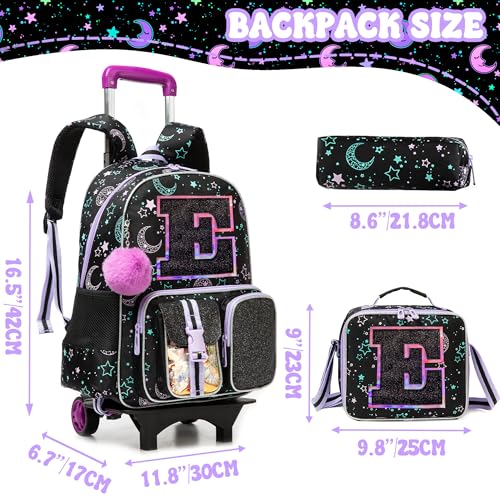HTgroce Cute Rolling Backpack with Wheel,School Backpack for Kids Girl Roller Schoolbag Wheeled Backpacks Set Carry-on Luggage,Black E - color: Black, style: E