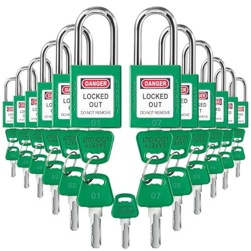 Landhoow 12 Set Lockout Tagout Locks Set, Safety Padlock, Loto Locks Keyed Differently Lock 2 Keys Per Lock Tag Out Padlocks for Electrical Lockout Tag Out Stations and Devices Kits (Green) - color: Green