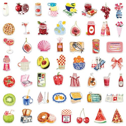 50Pcs Watercolor Food Stickers Vinyl Set | Hand-drawn food themed waterproof vinyl decals for water bottles, laptops, journals, DIY crafts and personal items. - style: Watercolor Food Stickers