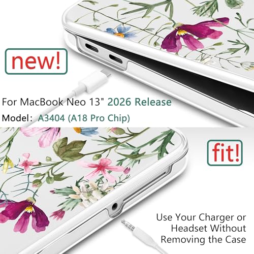 Batianda Case for MacBook Neo 13 Inch 2026 Model A3404, Wildflower Meadow | 4-in-1 Laptop Accessories Bundle with Wildflower Field Art, Ultra Slim Hard Shell for Women and Students - color: Wildflower Meadow