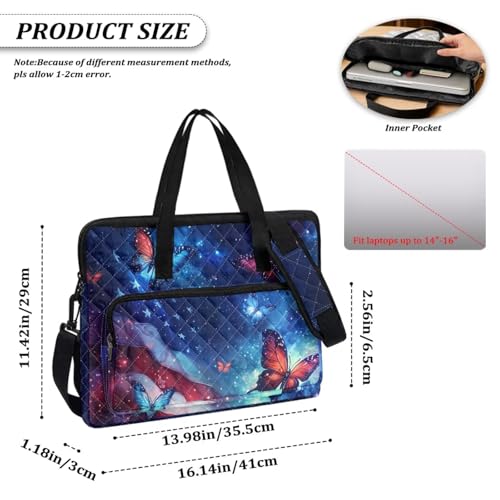 Laptop Sleeve, Laptop Cover with Adjustable Strap Computer Bag Tablet Notebook Sleeves Handbag Messenger Briefcase - color: Butterfly American Flag Print